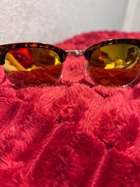 Tortoiseshell Clubmaster Sunglasses with Polycarbonate Gold Mirrored Lenses